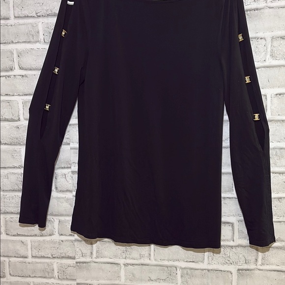 Cable & Gauge Ladies Medium Black Long Sleeve Blouse w/ silver gems - Picture 4 of 6